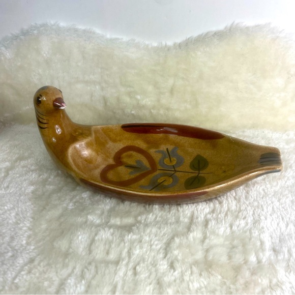 Vintage California Cleminsons Pottery Distlefink Bird Serving Dish Folk Art - Picture 2 of 10